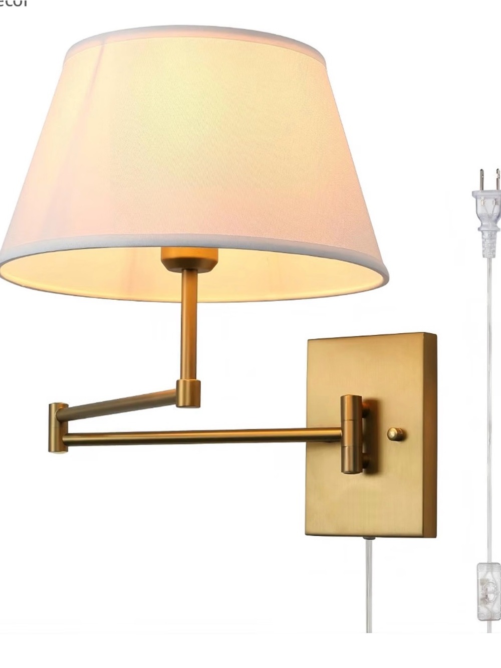 Modern Swing-Arm Wall Sconce in Brushed Gold with White Shade